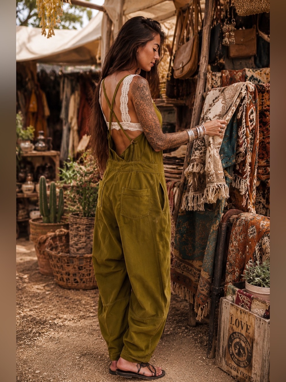 NWT  FP Palmer Utility Jumpsuit Olive Green Wide Barrel ✨(( SAMPLE ))